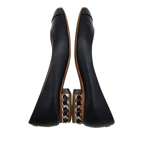 Chanel CC Cap Toe Ballet Flat Slipper Black Leather Chain Size 36.5 US 5.5 6 - Picture 7 of 12